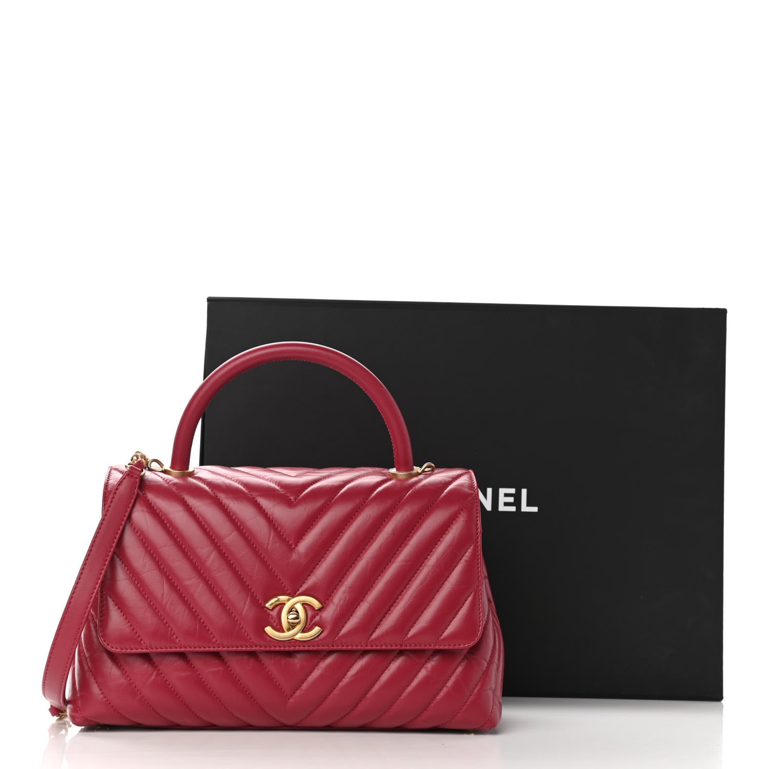 Chanel Calfskin Chevron Quilted Small Coco Handle Flap Dark Fuchsia 11 of 11