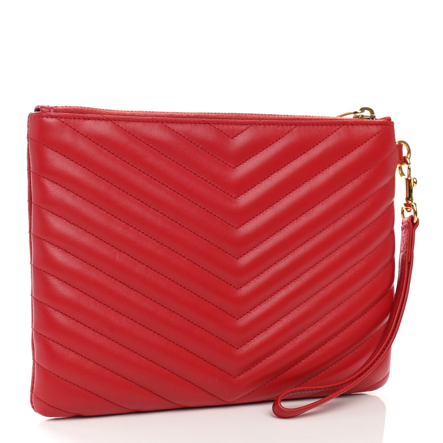 Calfskin Matelasse Chevron Monogram A5 Wristlet Red
