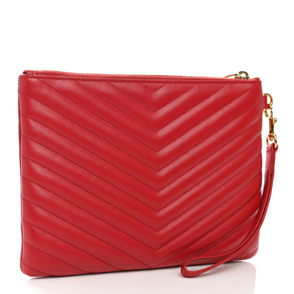 Saint Laurent Calfskin Matelasse Chevron Monogram A5 Wristlet Red 3 of 9