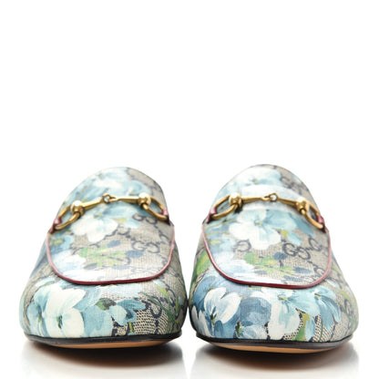 Gucci GG Supreme Monogram Blooms Womens Princetown Slippers 37 Beige Blue Navy Hibiscus Red 2 of 11