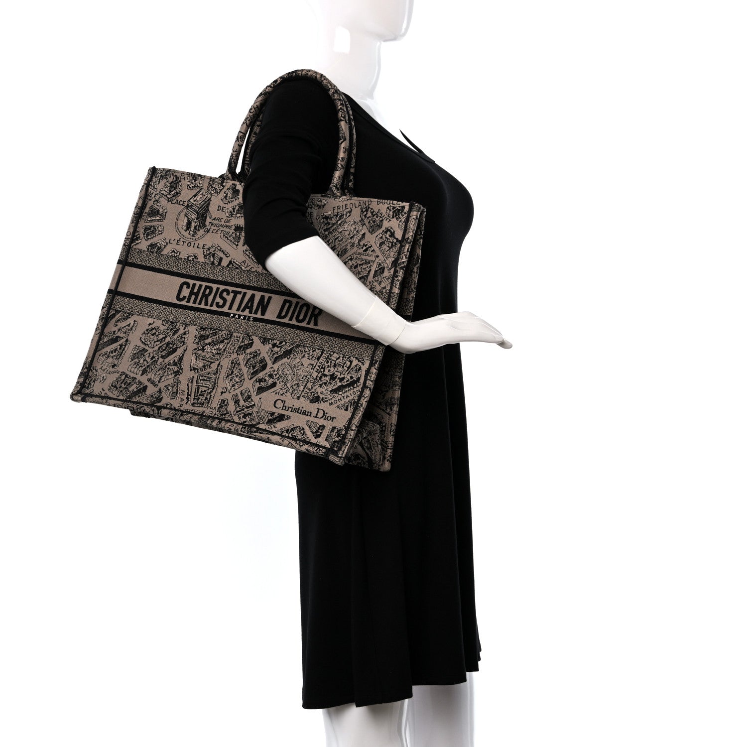 Christian Dior Canvas Embroidered Large Plan De Paris Book Tote Beige Black 2 of 9