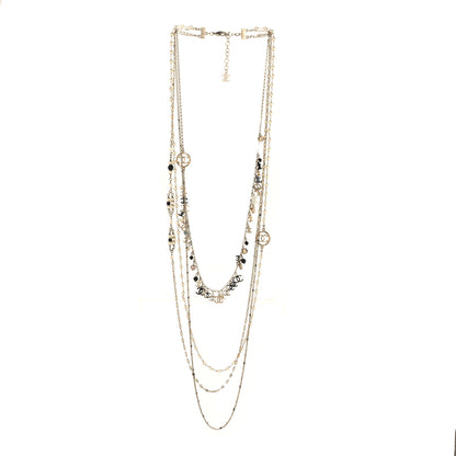 Chanel Pearl Bead Crystal CC Multi Strand Long Necklace Light Gold Black 3 of 4