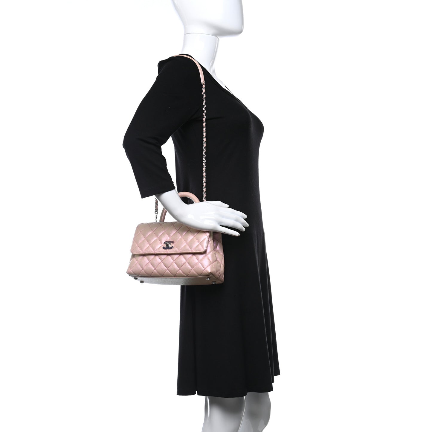 Iridescent Caviar Quilted Mini Coco Handle Flap Pink