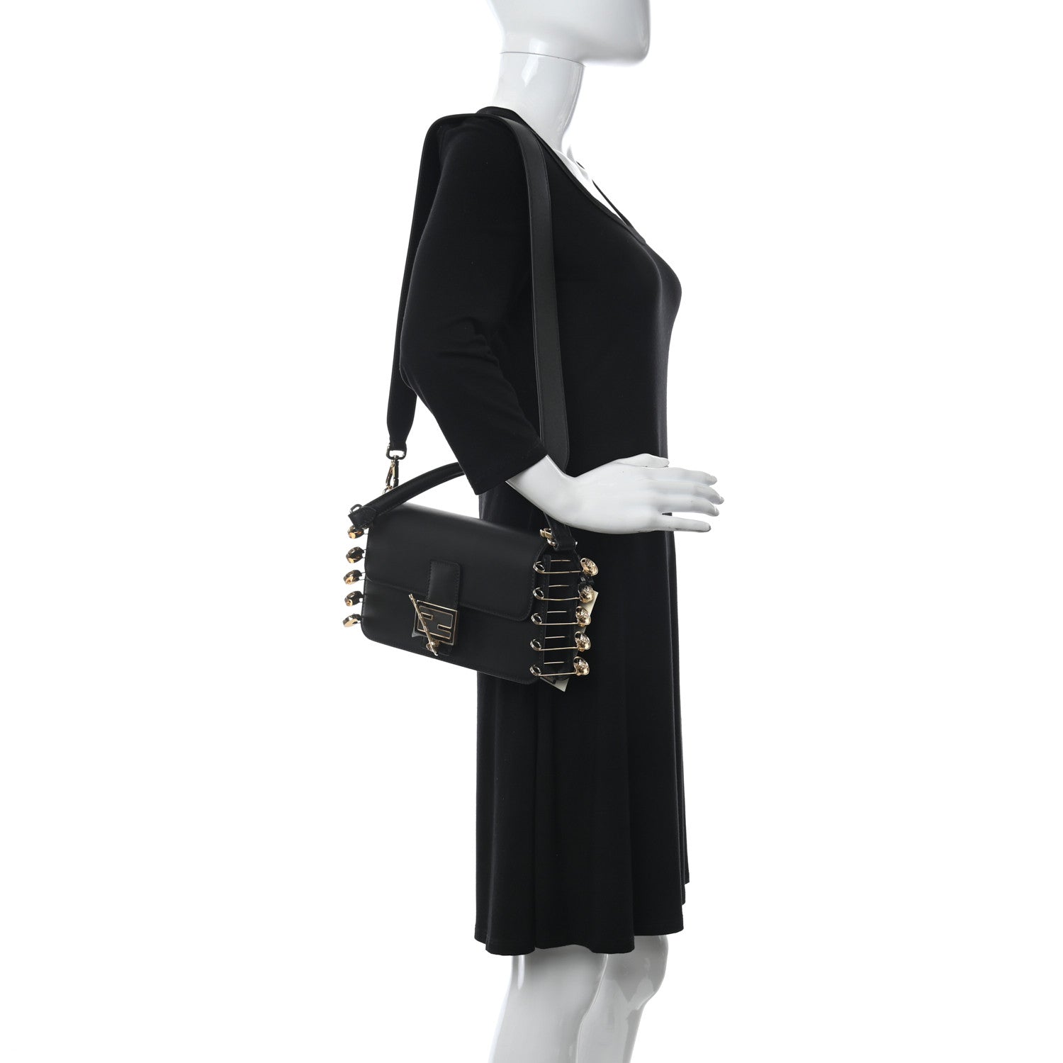 Fendi X VERSACE Vitello Seta Fendace Brooch Baguette Black 2 of 8