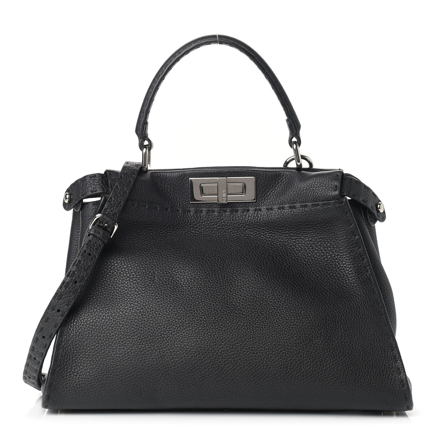 Fendi Cuoio Romano Selleria Bi-Color Medium Peekaboo Iconic Satchel Black Mou 1 of 9