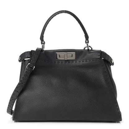 Fendi Cuoio Romano Selleria Bi-Color Medium Peekaboo Iconic Satchel Black Mou 1 of 9