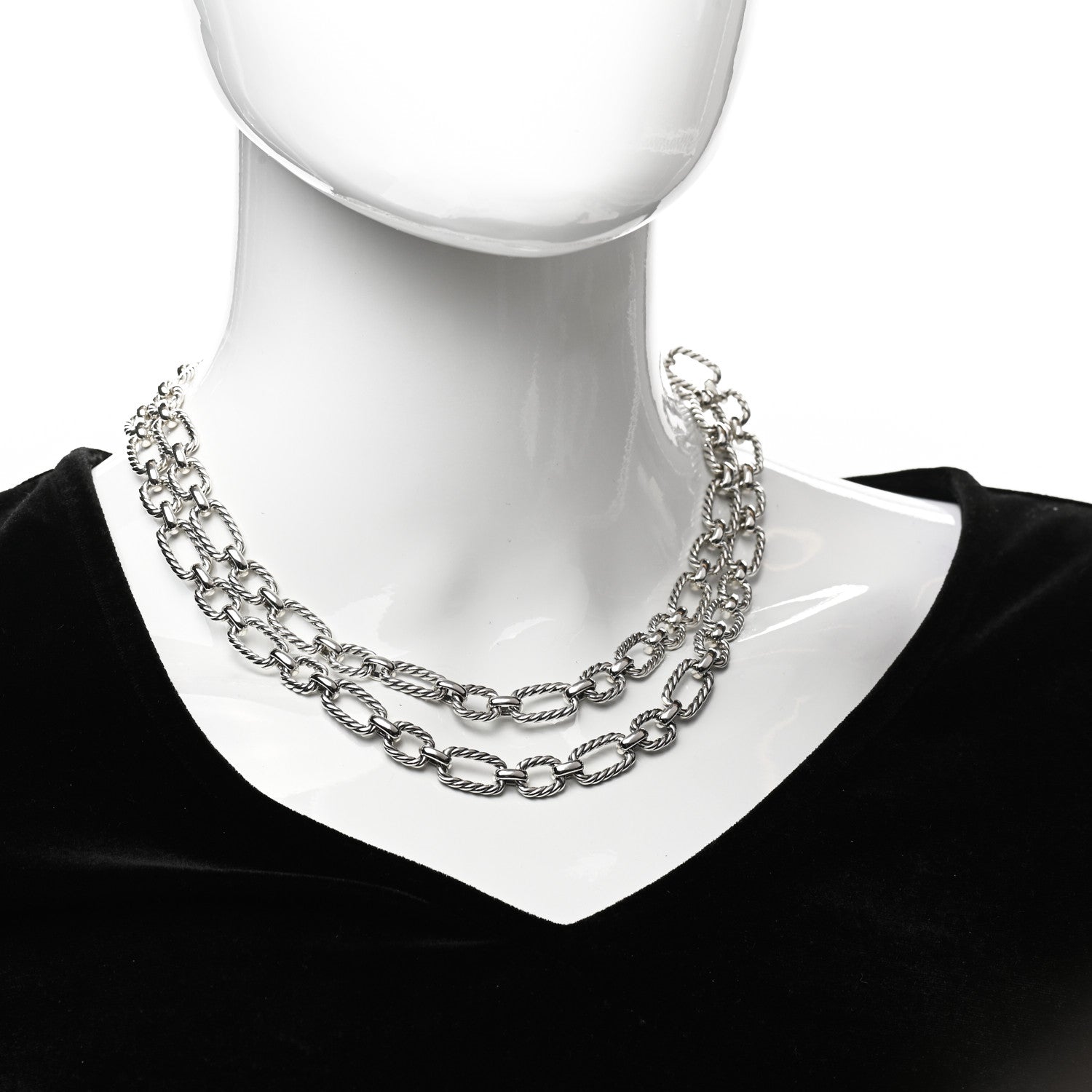 David Yurman Sterling Silver Blue Sapphire 9.5mm Cushion Link Chain Necklace 2 of 4