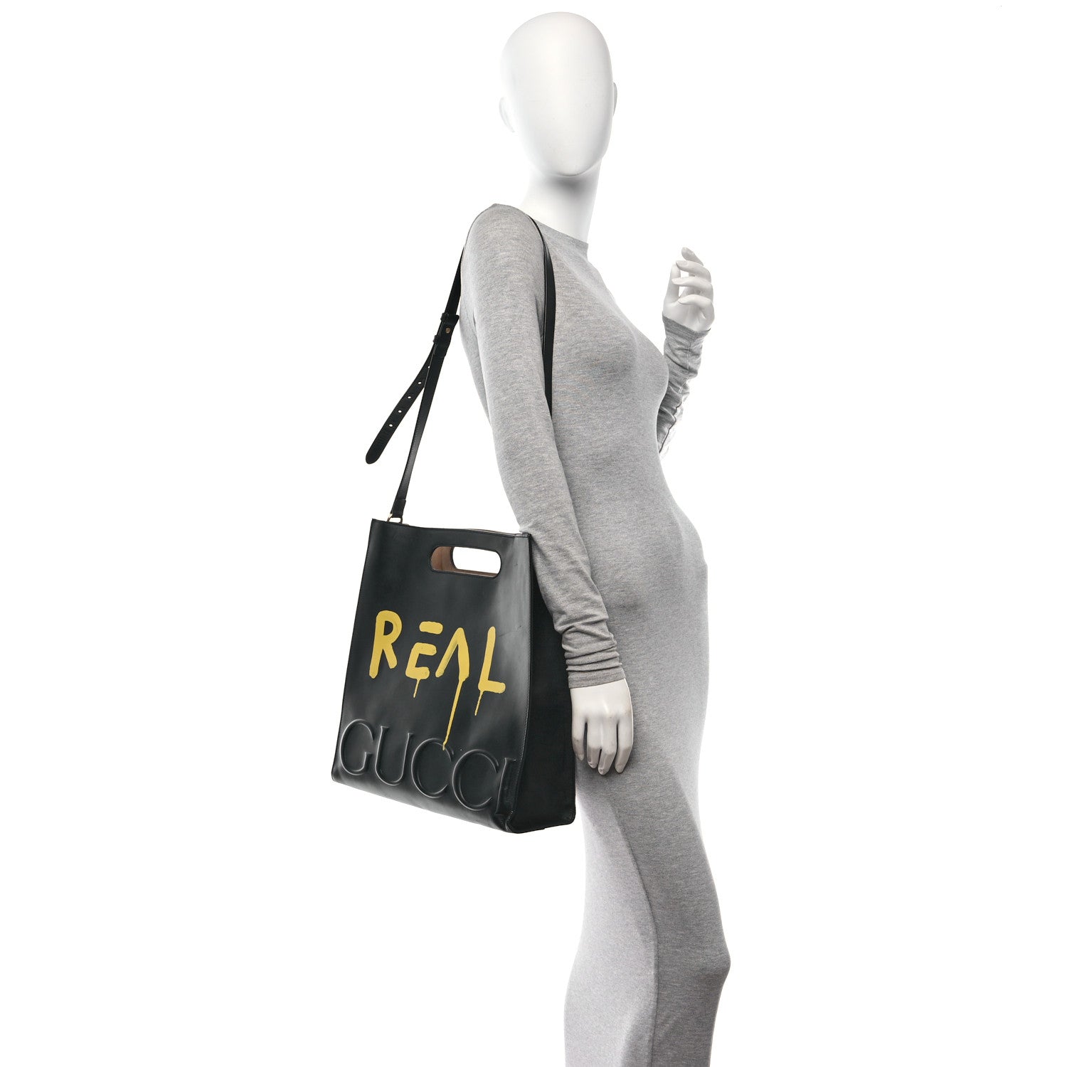 Gucci Calfskin GucciGhost Real Medium XL Tote Black Yellow 2 of 15