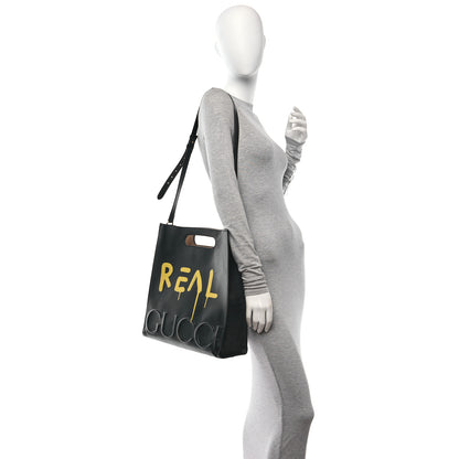 Gucci Calfskin GucciGhost Real Medium XL Tote Black Yellow 2 of 15