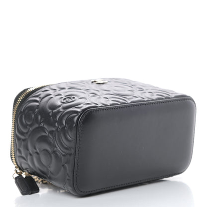 Chanel Lambskin Camellia Embossed Small Vanity Case With Chain Black 4 of 13