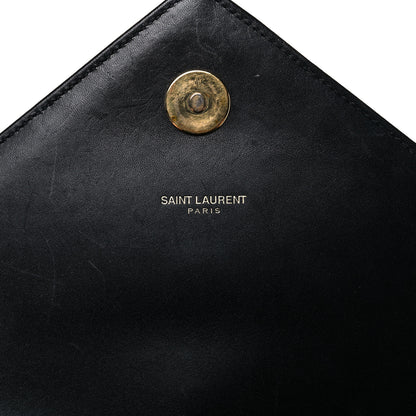 Saint Laurent Smooth Calfskin Matelasse Chevron Large Monogram Satchel Black 7 of 25