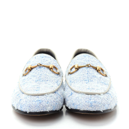 Gucci Wool Tweed Horsebit Womens Jordaan Loafers 35 Light Blue White Mystic White 2 of 11