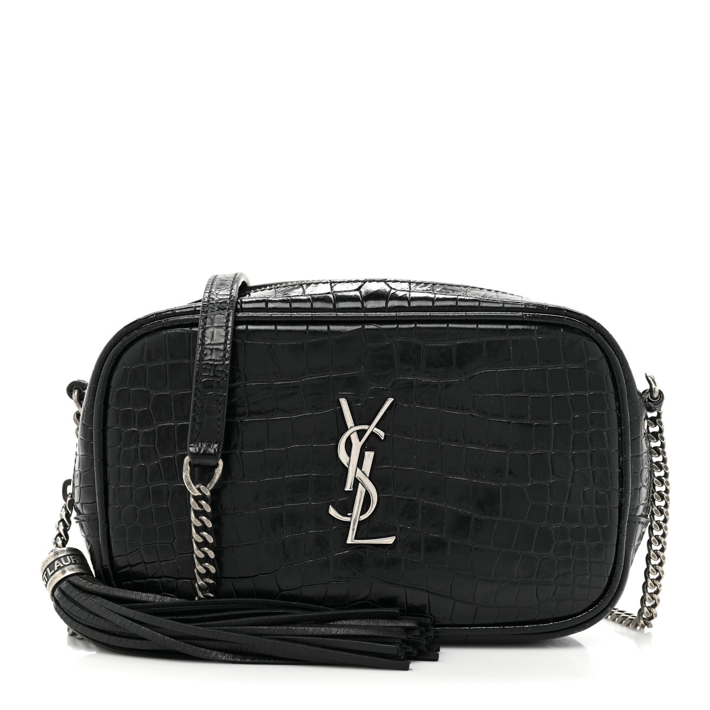 Calfskin Crocodile Embossed Monogram Mini Lou Camera Bag Black