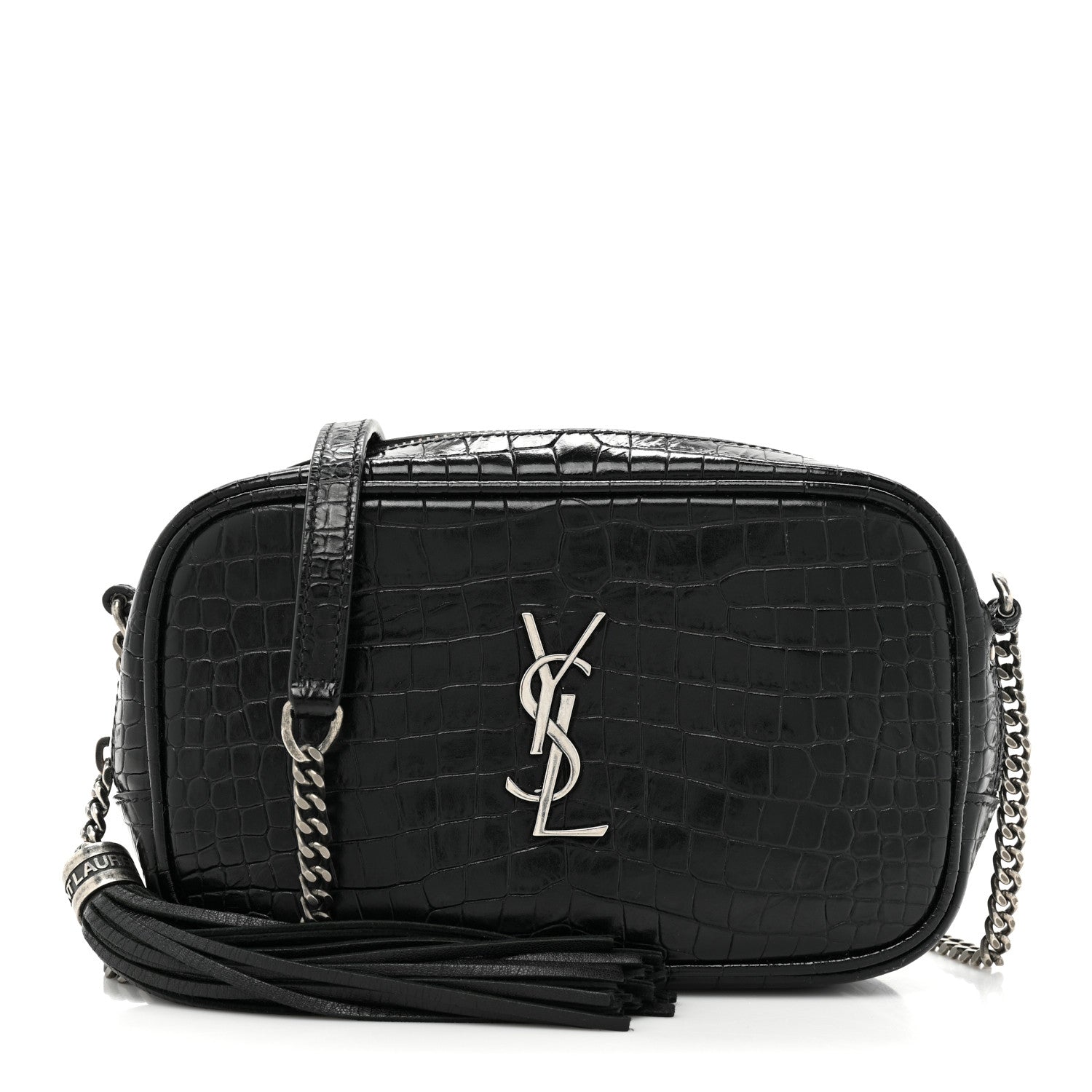 Saint Laurent Calfskin Crocodile Embossed Monogram Mini Lou Camera Bag Black 1 of 12