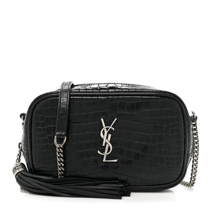 Saint Laurent Calfskin Crocodile Embossed Monogram Mini Lou Camera Bag Black 1 of 12