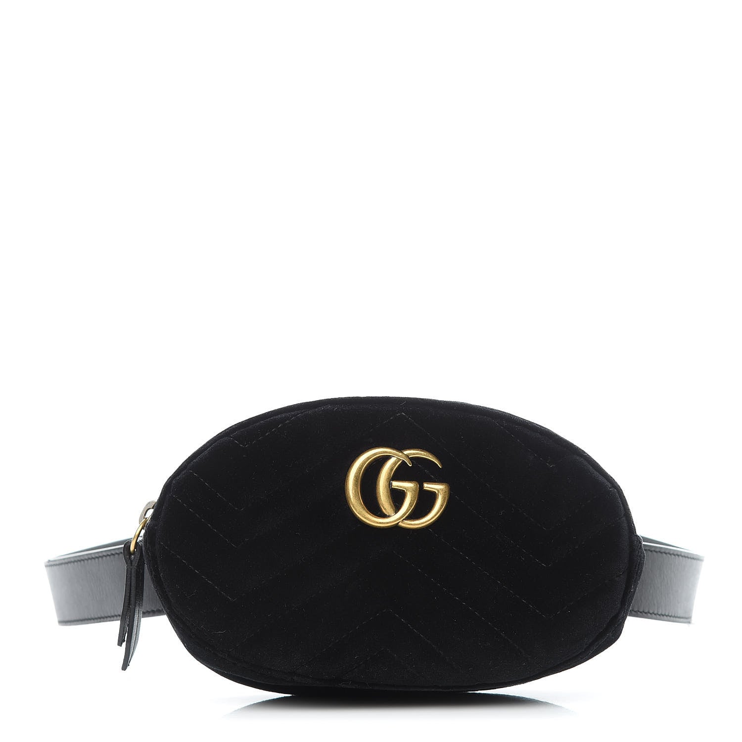 Gucci Velvet Matelasse GG Marmont Belt Bag 95 38 Black 1 of 15