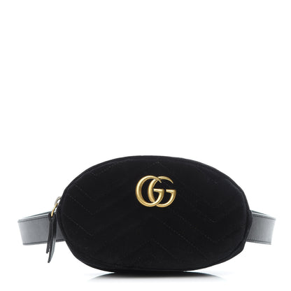 Gucci Velvet Matelasse GG Marmont Belt Bag 95 38 Black 1 of 15