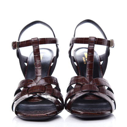 Saint Laurent Calfskin Crocodile Embossed Tribute 105 Sandals 38 Moro 2 of 11