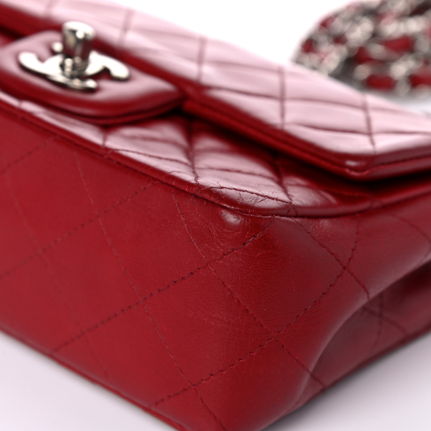 Lambskin Quilted Mini Rectangular Flap Dark Red