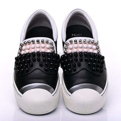 Fendi Calfskin Studded Karlito Slip On Sneaker 36 Black 5 of 24