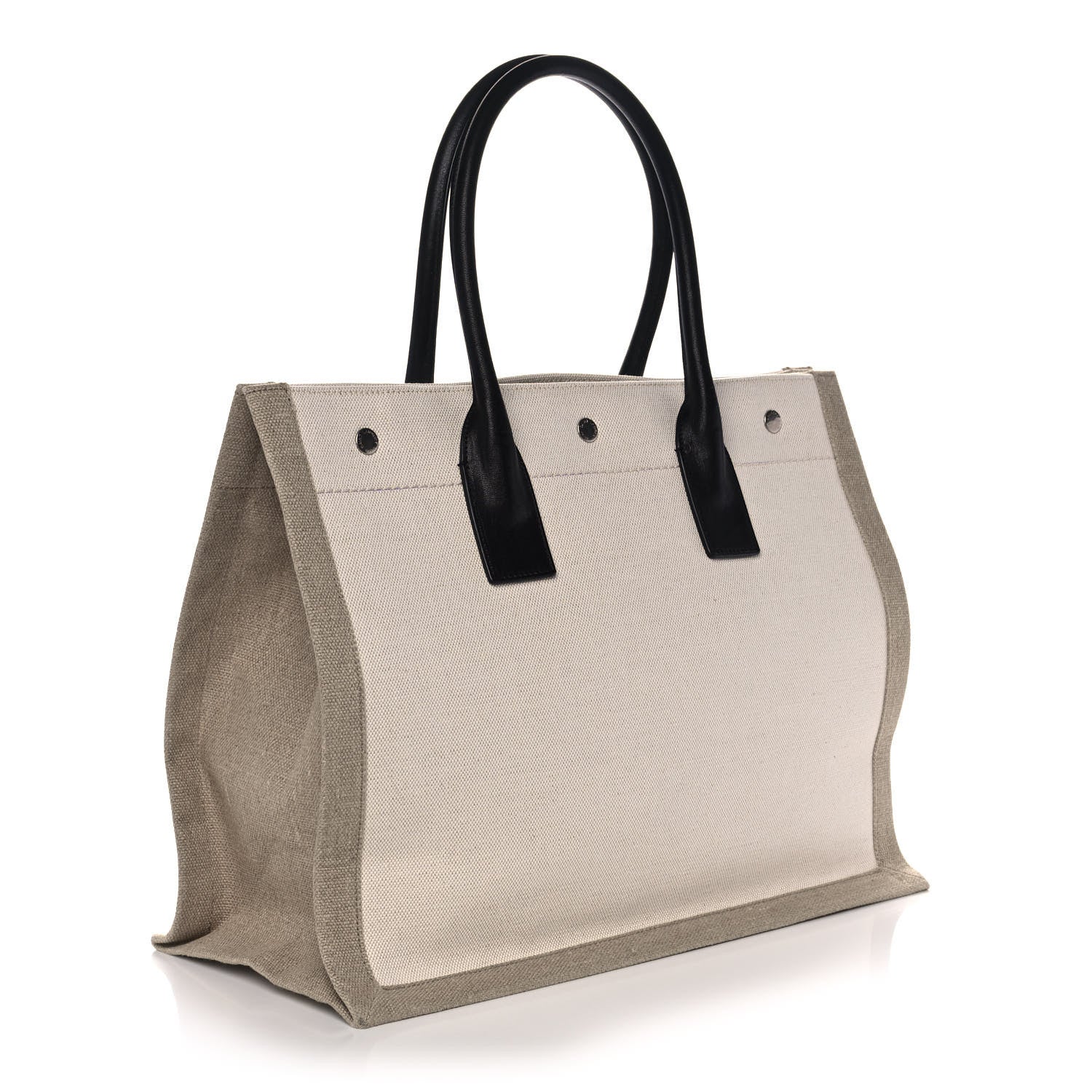 Saint Laurent Linen Calfskin Small Rive Gauche Tote Greggio Natural 3 of 12