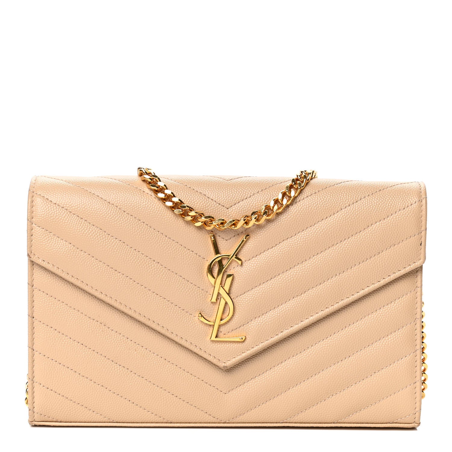 Saint Laurent Grain De Poudre Matelasse Chevron Monogram Chain Wallet Nude Powder 1 of 6