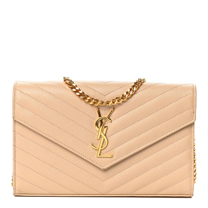 Saint Laurent Grain De Poudre Matelasse Chevron Monogram Chain Wallet Nude Powder 1 of 6