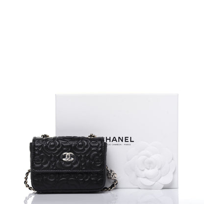 Chanel Lambskin Camellia Embossed Chain Belt Bag Black 13 of 13
