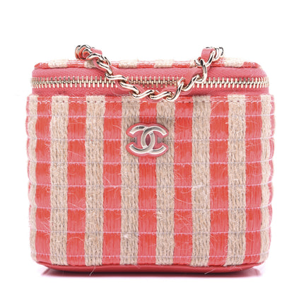 Chanel Raffia Jute Striped Mini Vanity Case With Chain Red Beige 1 of 13