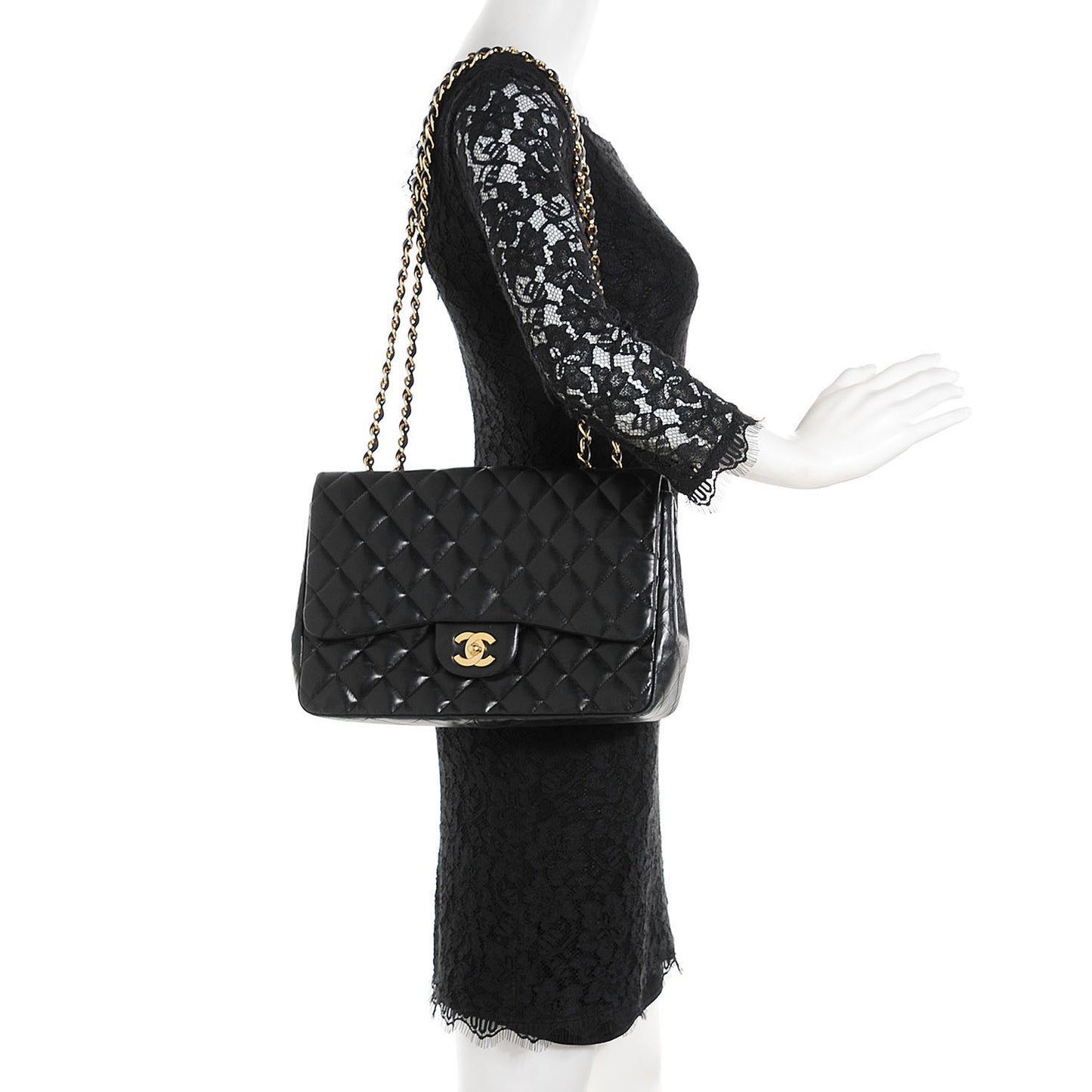 Lambskin Quilted Jumbo Single Flap Black