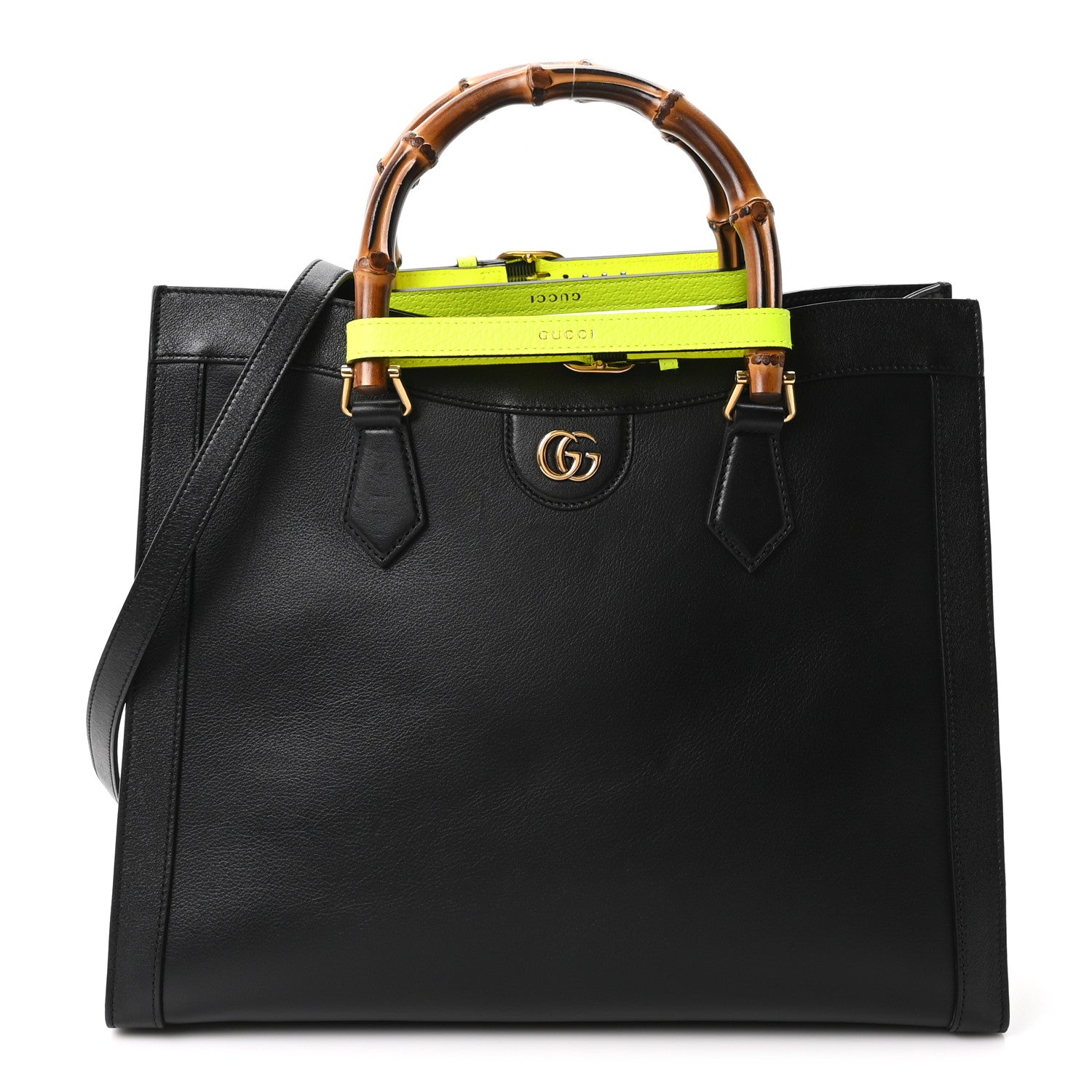 Gucci Calfskin Medium Diana Tote Bag Black Yellow Fluo 1 of 10