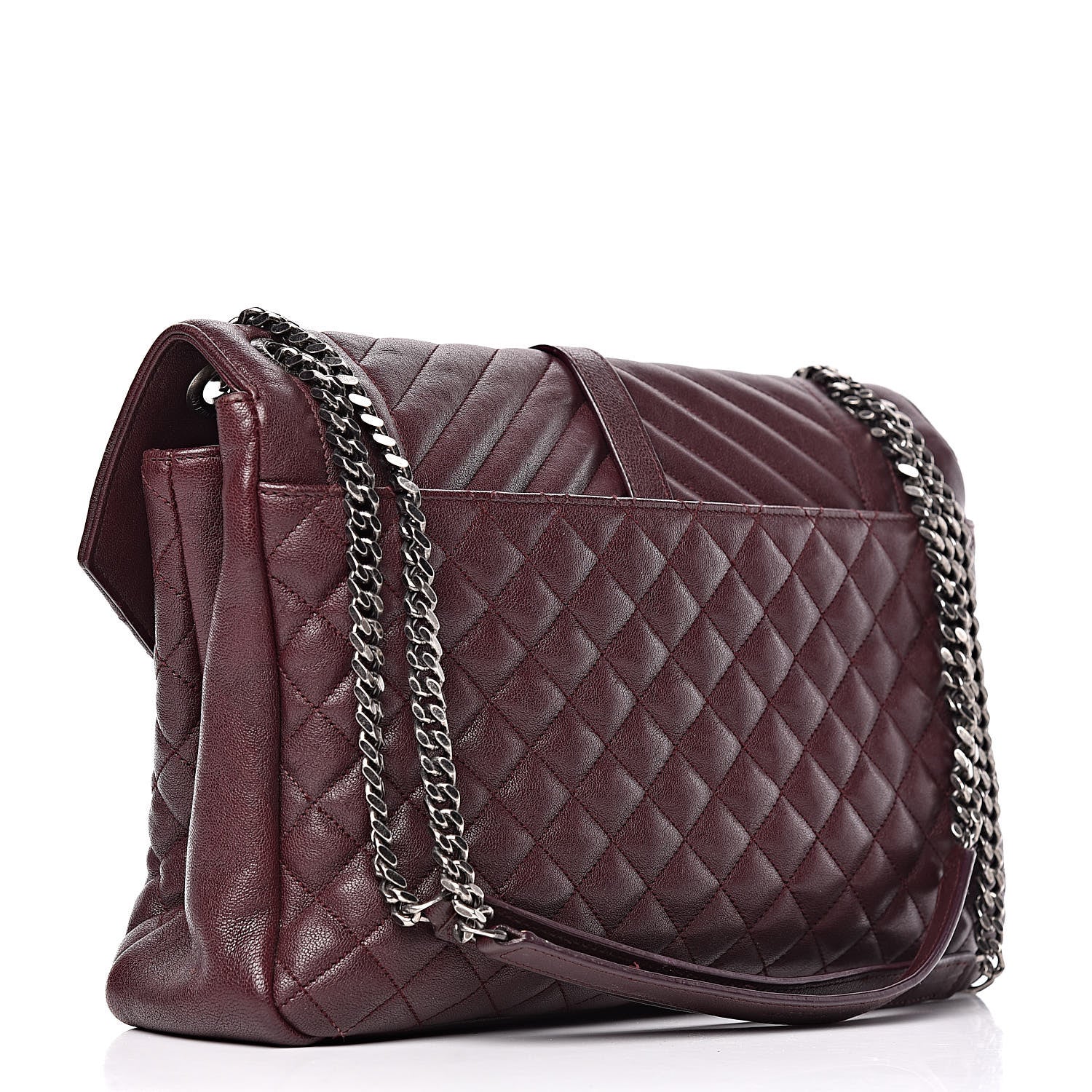 Saint Laurent Calfskin Mixed Matelasse Triquilt Large Monogram Envelope Satchel Bordeaux 3 of 34