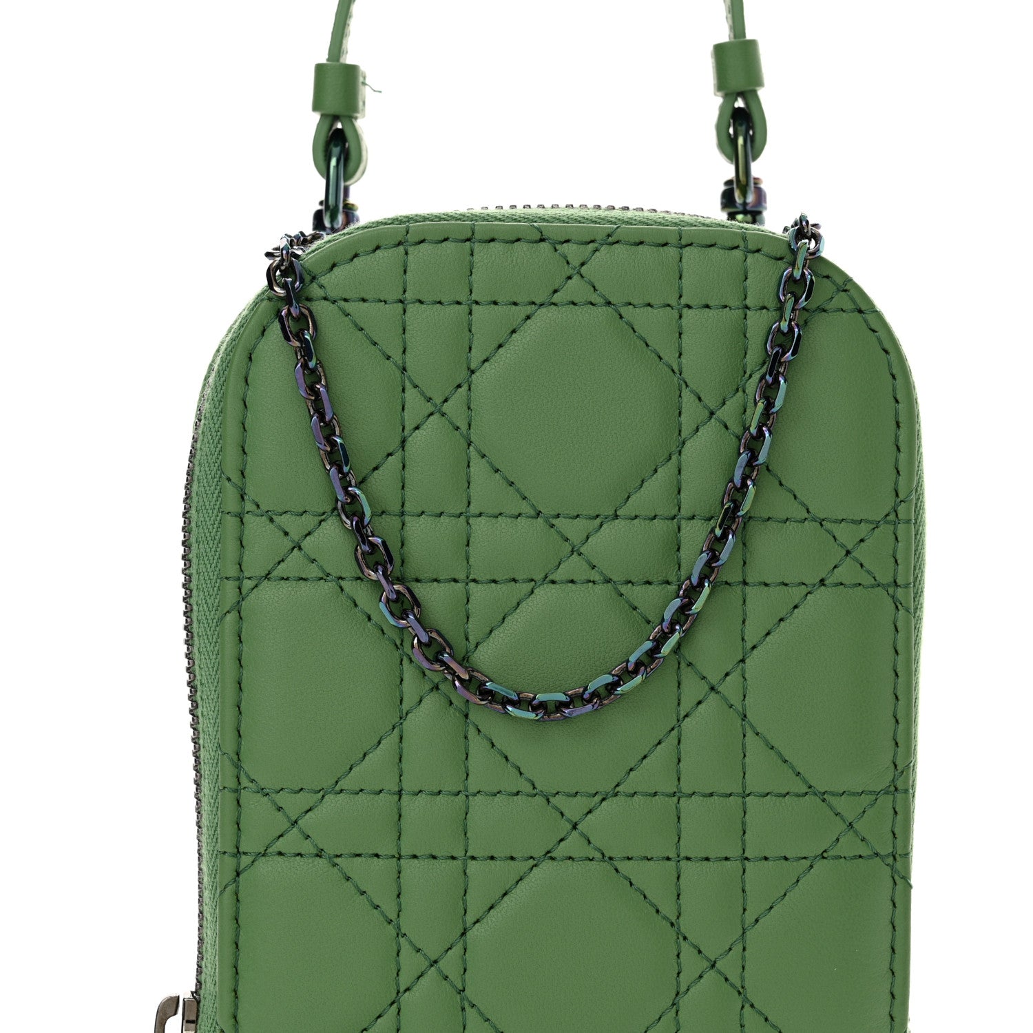Christian Dior Lambskin Cannage Lady Dior Phone Holder Green 8 of 11