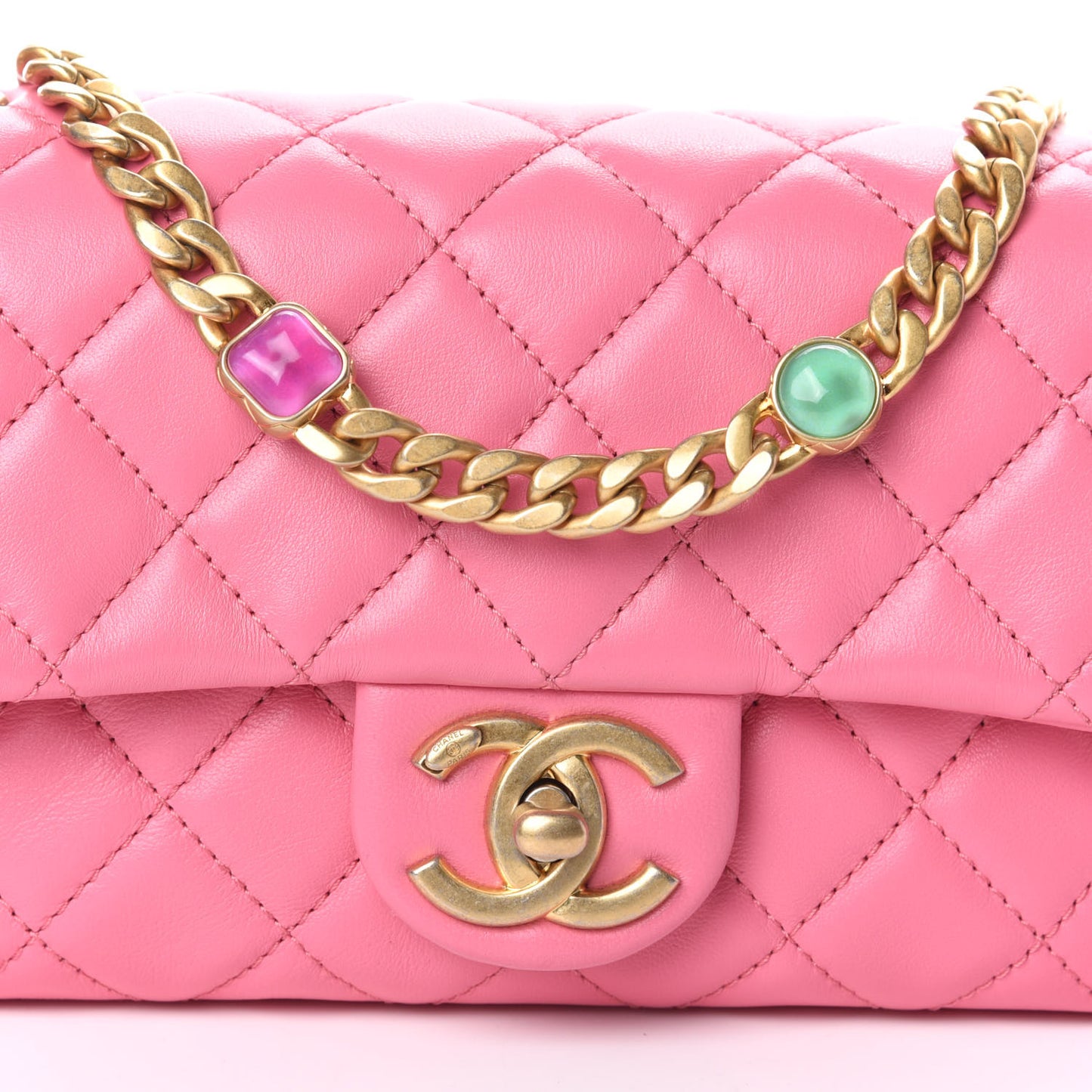 Lambskin Resin Quilted Mini Rectangular Pearl Samba Flap Pink