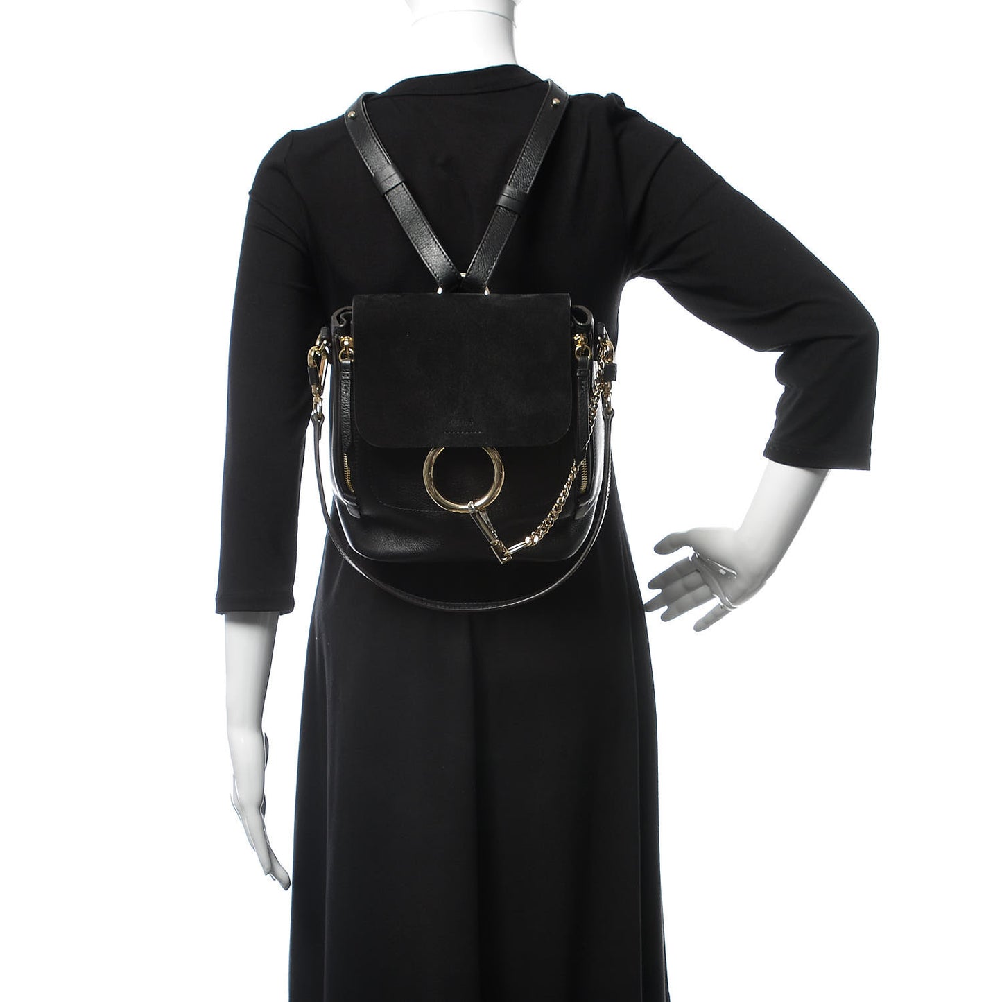 Suede Calfskin Small Faye Backpack Black