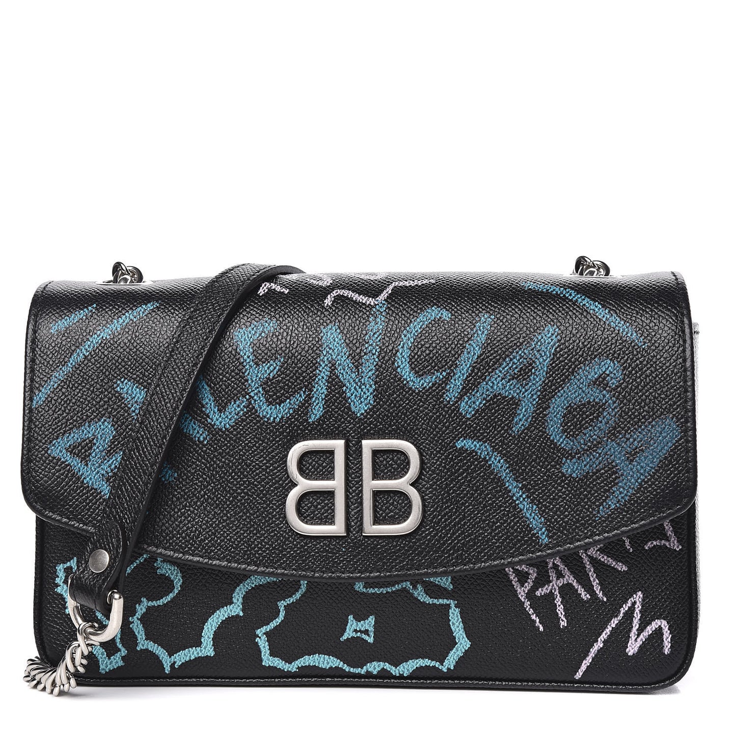 Calfskin Graffiti BB Chain Wallet Black Multicolor