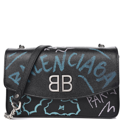 Balenciaga Calfskin Graffiti BB Chain Wallet Black Multicolor 1 of 9