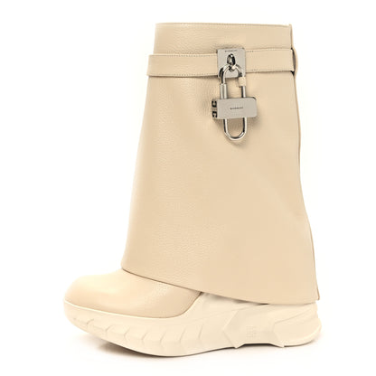 Givenchy Grained Calfskin Shark Lock Biker Ankle Boots 36 Beige 1 of 10