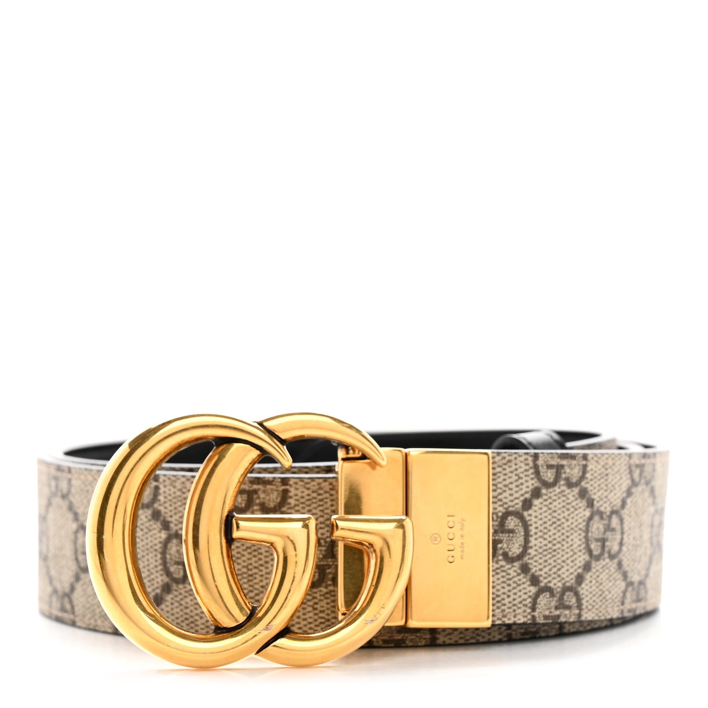 GG Supreme Monogram Plutone Calfskin Double G Reversible 37mm Belt 100 40 Beige Ebony New Acero