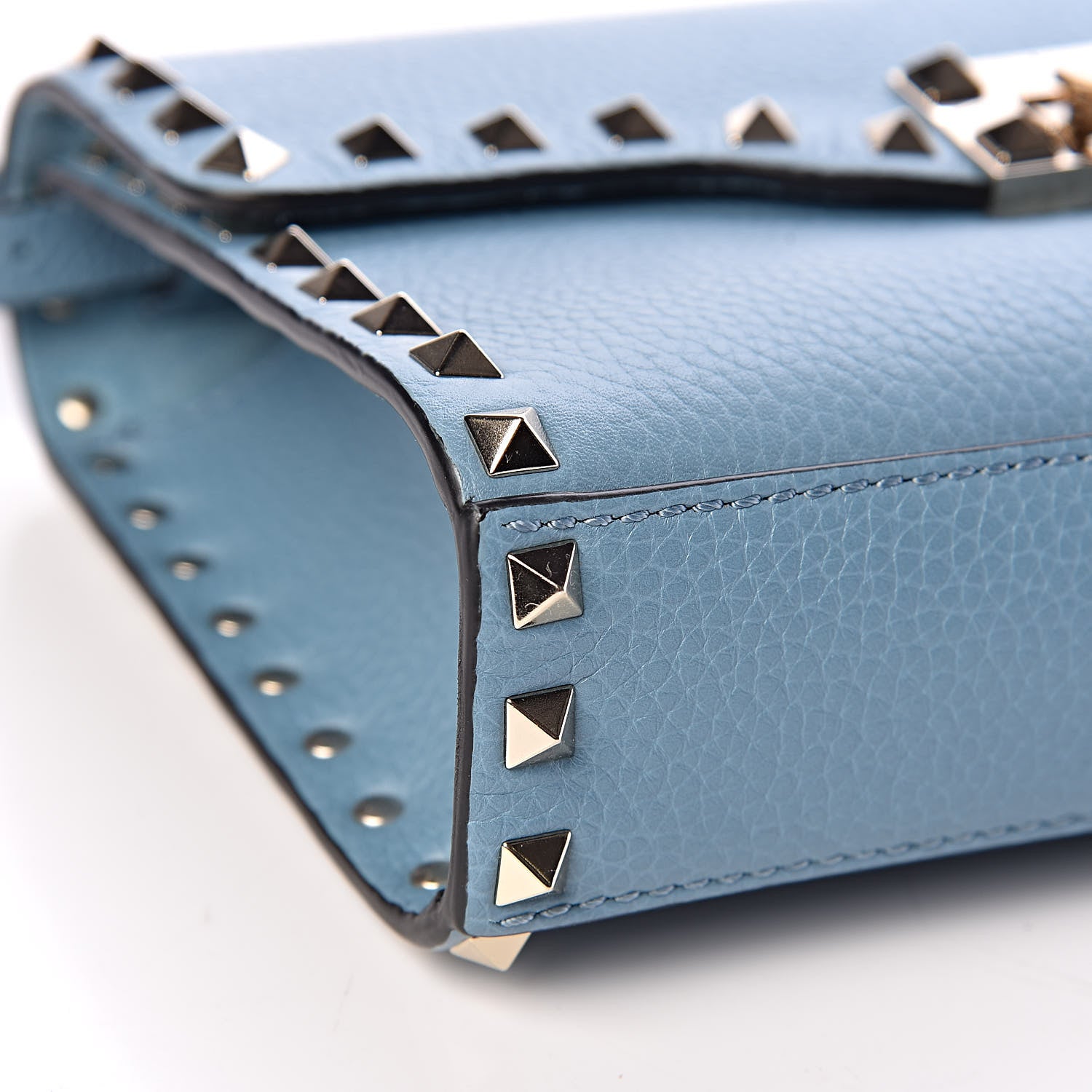 Valentino Garavani Pebbled Calfskin Medium Rockstud Flip Lock Crossbody Bag Light Blue 9 of 10