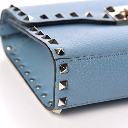 Valentino Garavani Pebbled Calfskin Medium Rockstud Flip Lock Crossbody Bag Light Blue 9 of 10