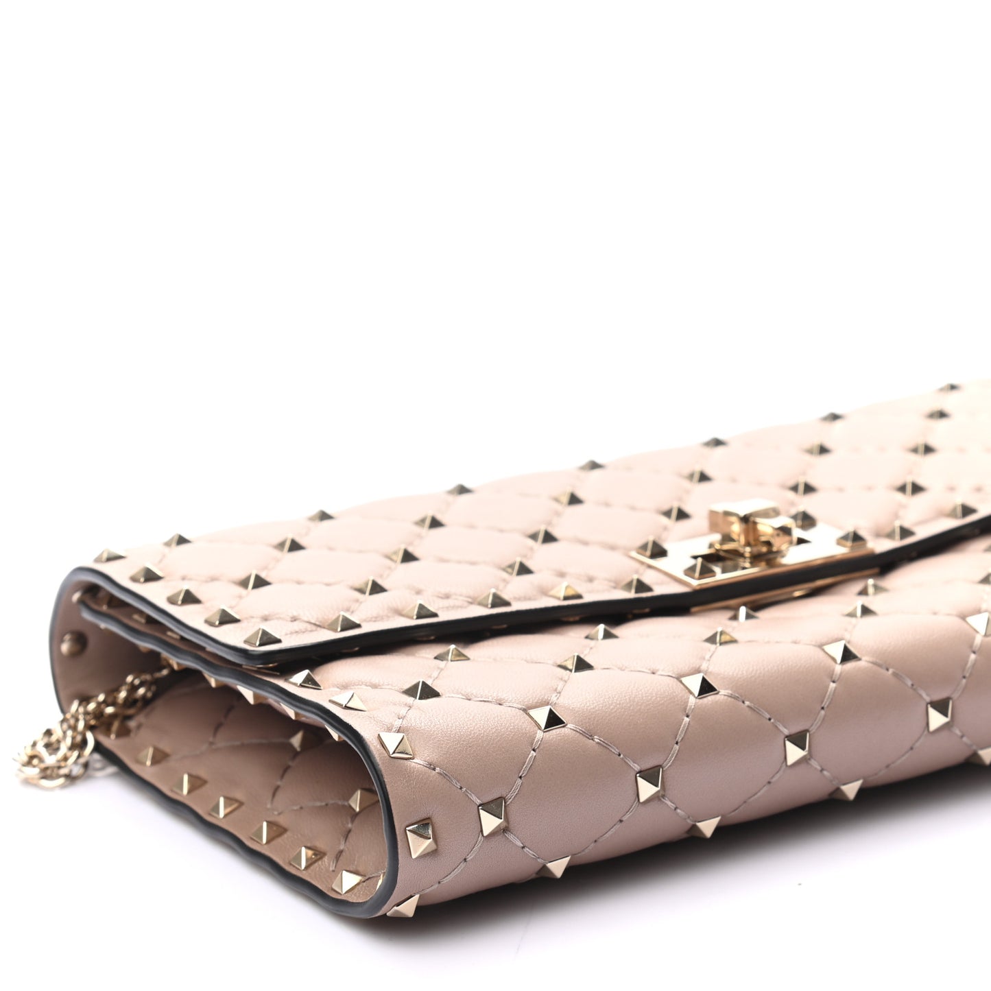 Lambskin Rockstud Spike Wallet on Chain Poudre