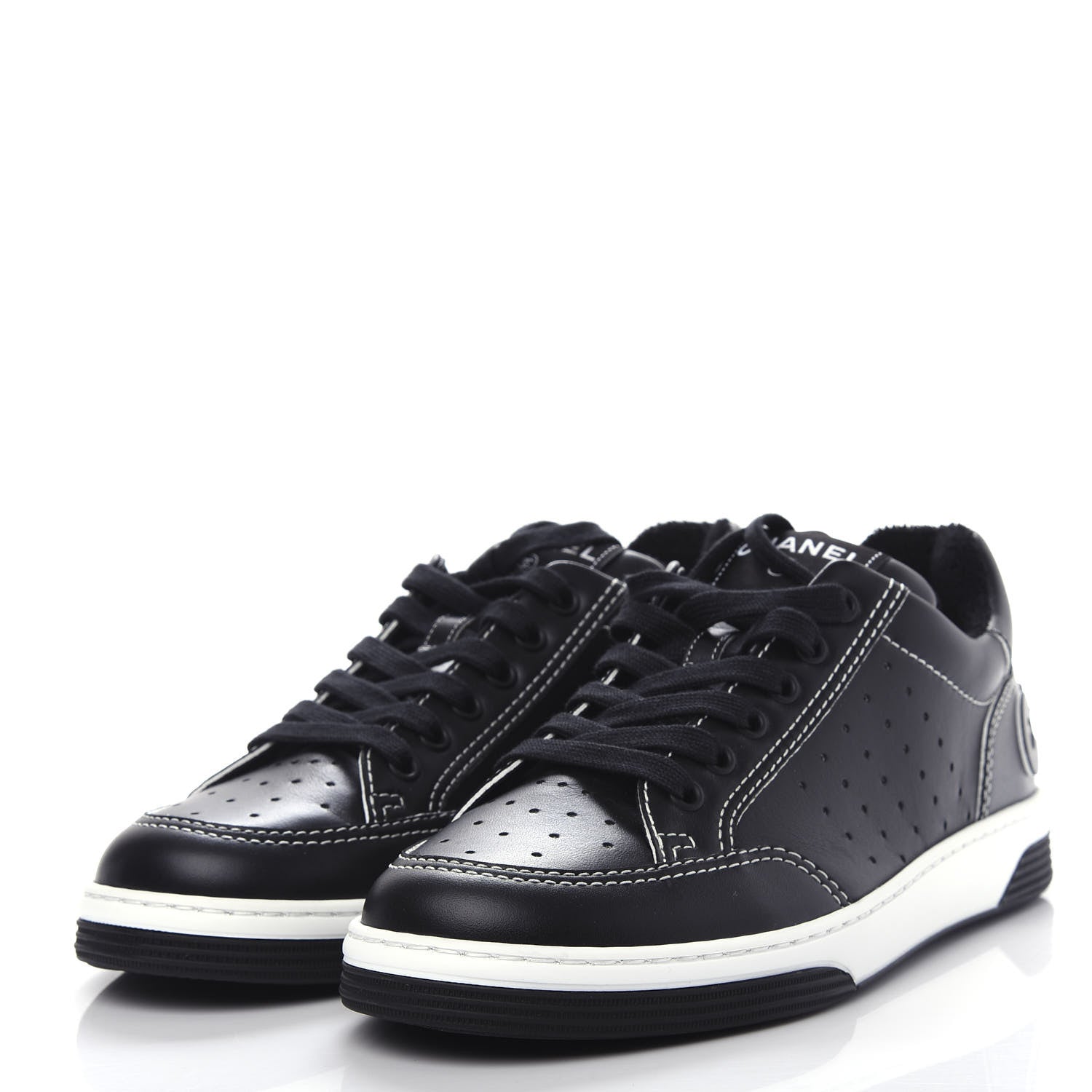 Chanel Calfskin Womens Logo Sneakers 38 Black White 3 of 11
