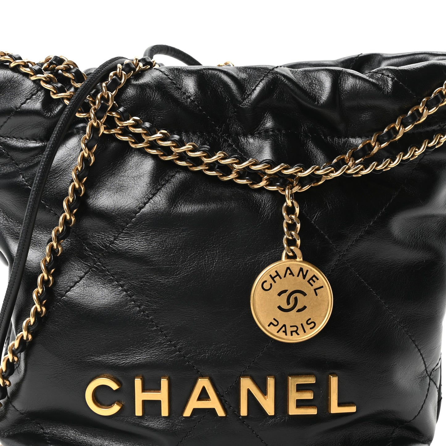 Shiny Calfskin Quilted Mini Chanel 22 Black