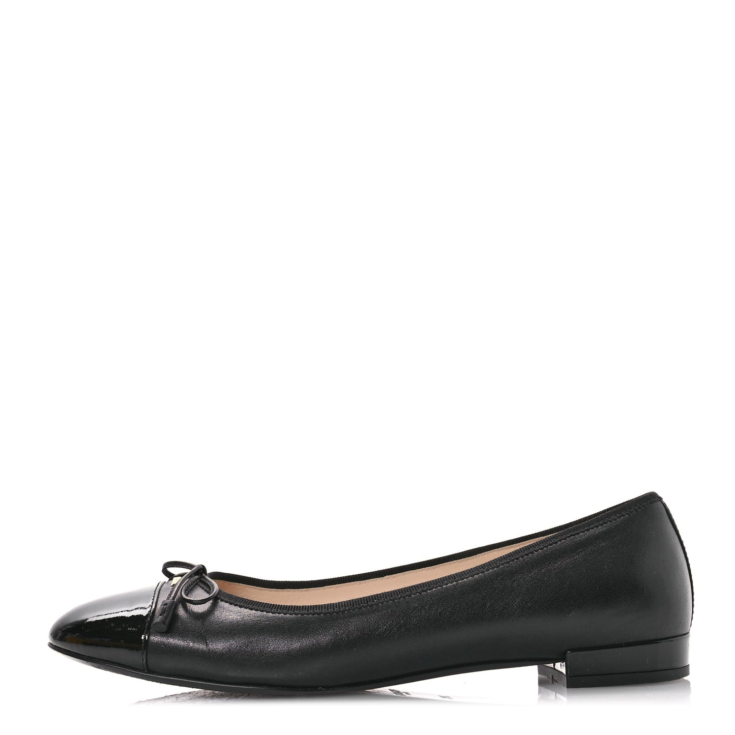 Nappa Vernice Cap Toe Logo Bow Ballerina Flats 38.5 Black