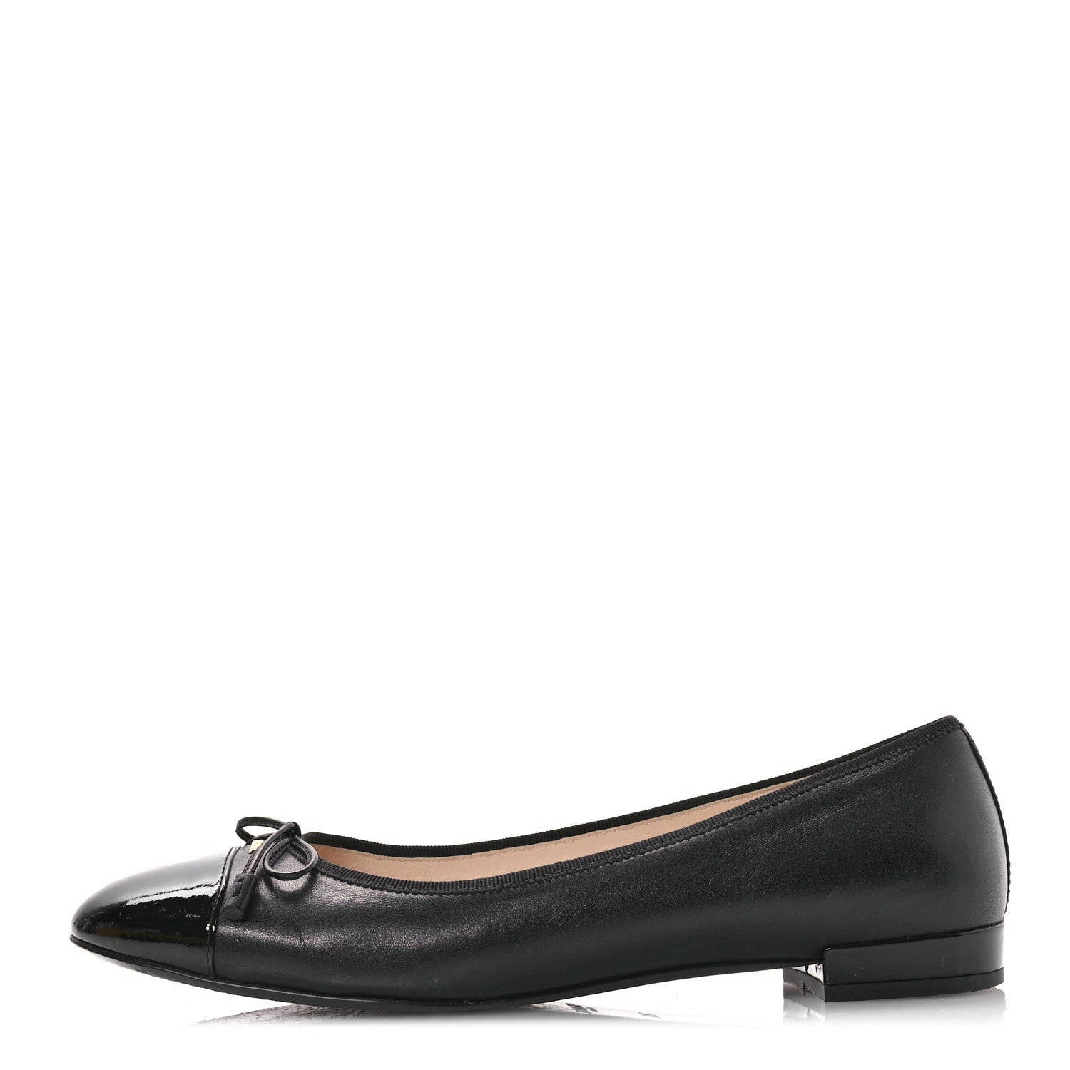 Prada Nappa Vernice Cap Toe Logo Bow Ballerina Flats 38.5 Black 1 of 8