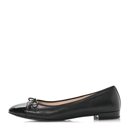 Prada Nappa Vernice Cap Toe Logo Bow Ballerina Flats 38.5 Black 1 of 8