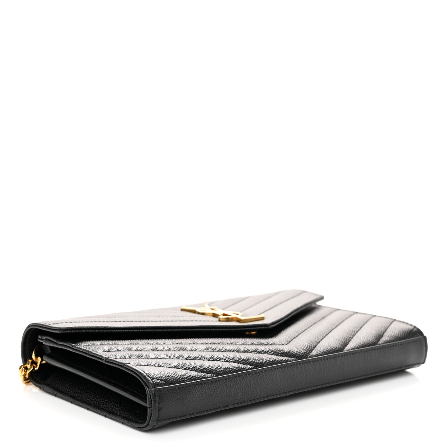 Grain De Poudre Matelasse Chevron Monogram Chain Wallet Black