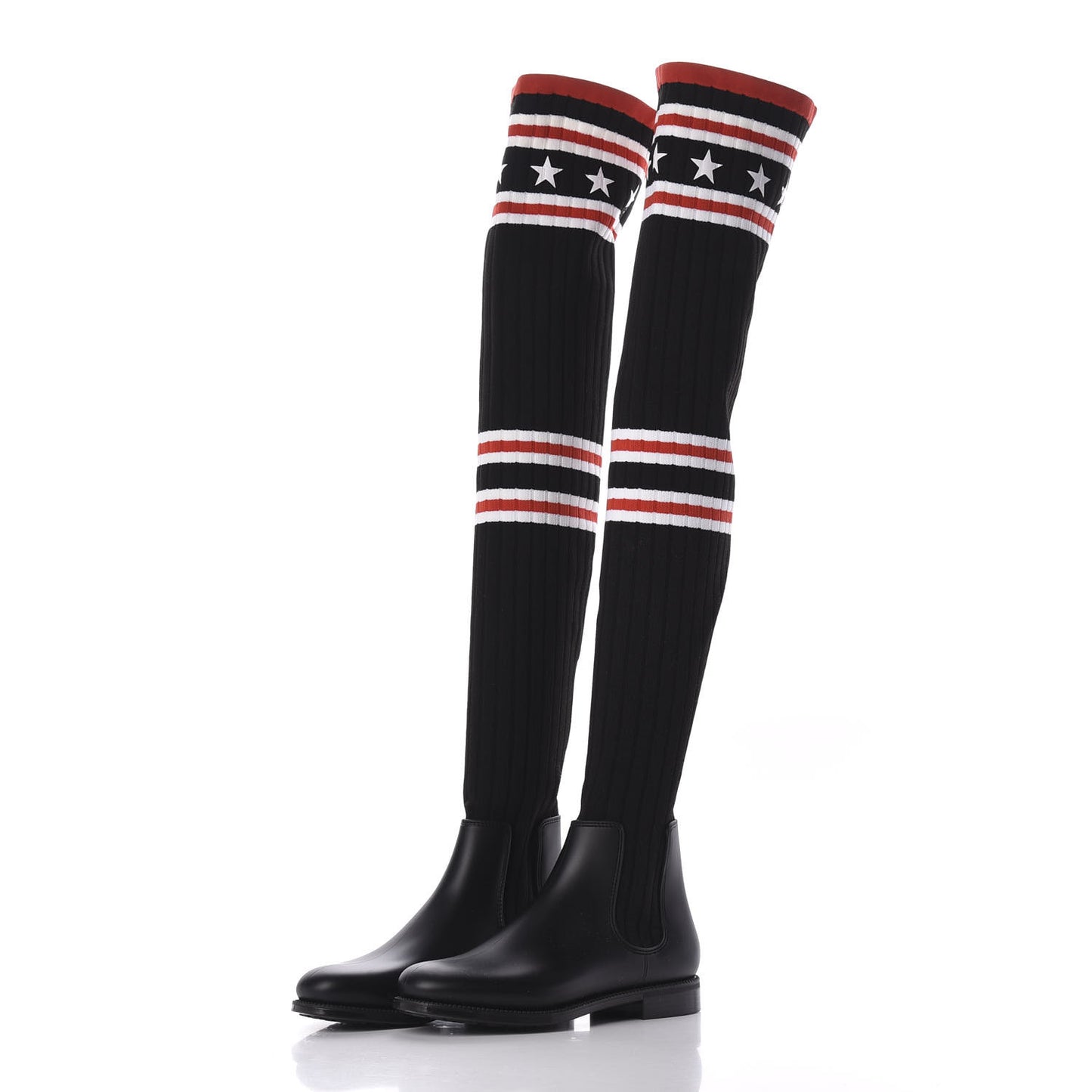 Knit Rubber Storm Over The Knee Boots 37 Black