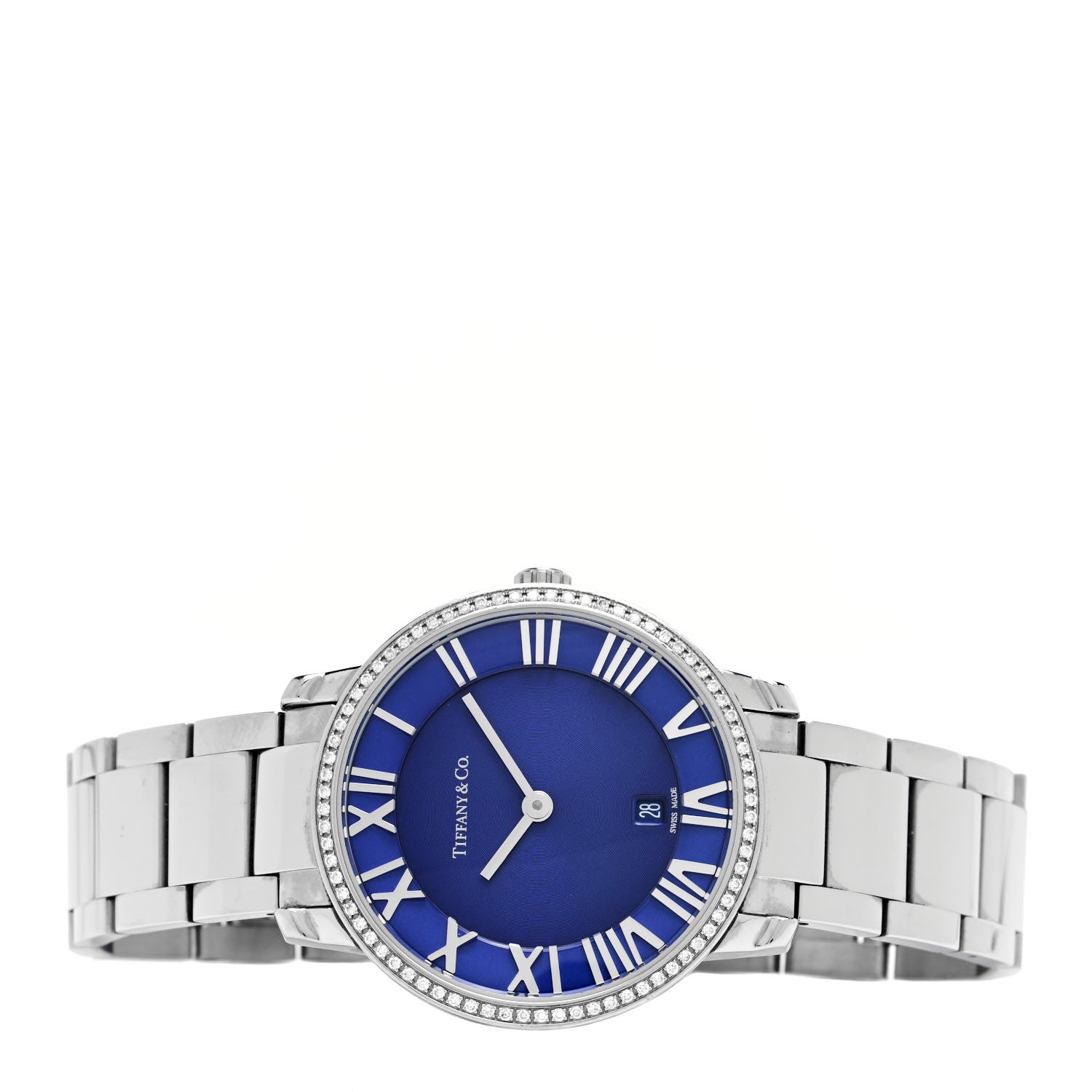Tiffany Stainless Steel Diamond Bezel 31mm Atlas 2-Hand Quartz Watch Blue Azure 2 of 4
